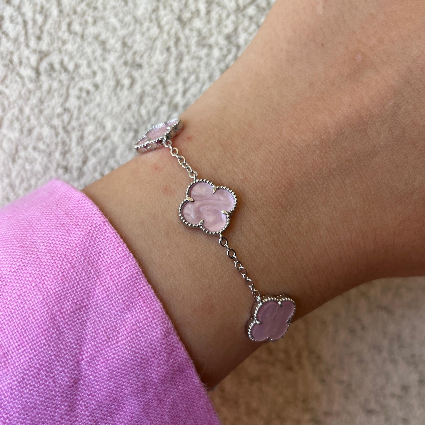 Pembe Silver Yonca Bileklik