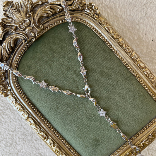 Hamsa Ay Yıldız Silver Kolye