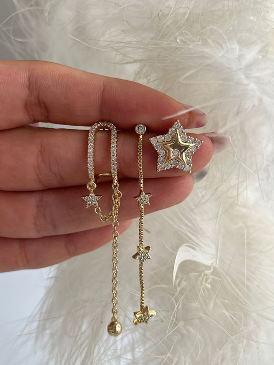 Üçlü Yıldız Küpe Set