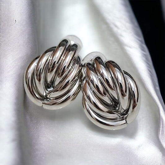 Gümüş Rengi Silver Düğüm Küpeler